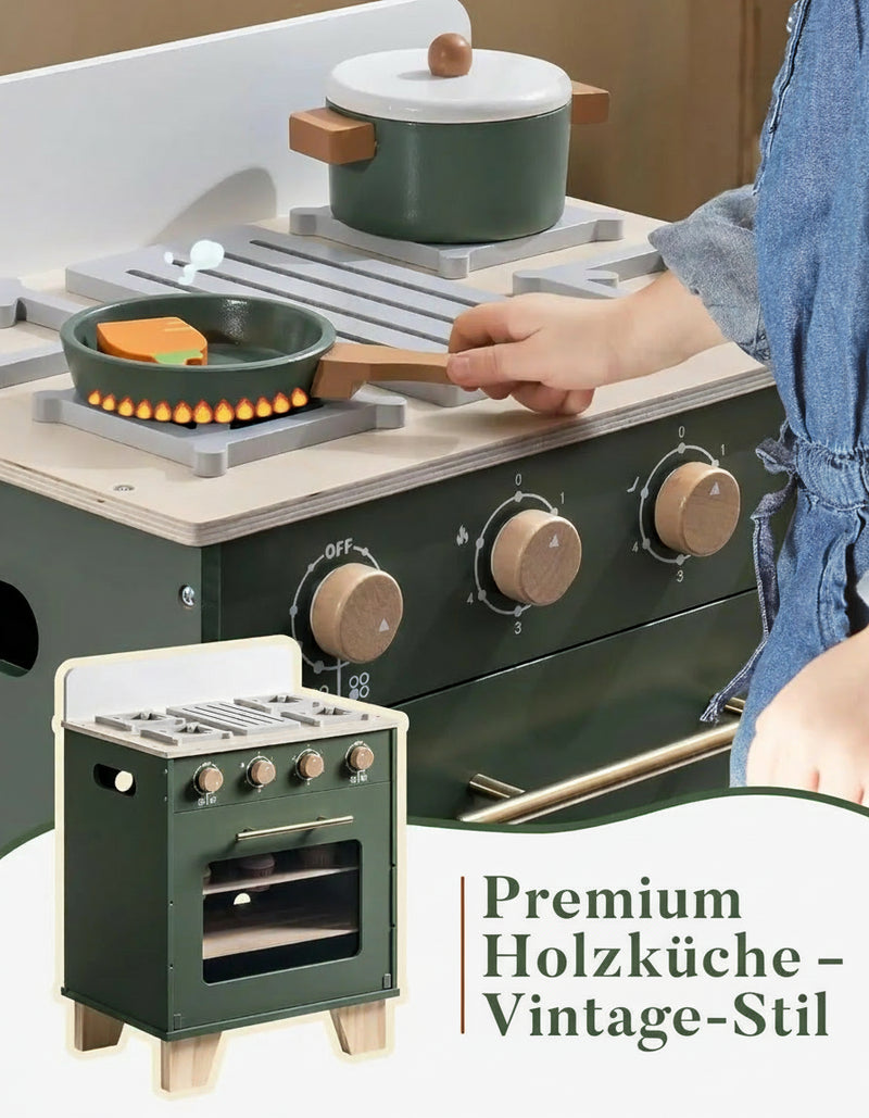 Backofen Vintage Green – Montessori Holz-Spielküche (3+ Jahre)