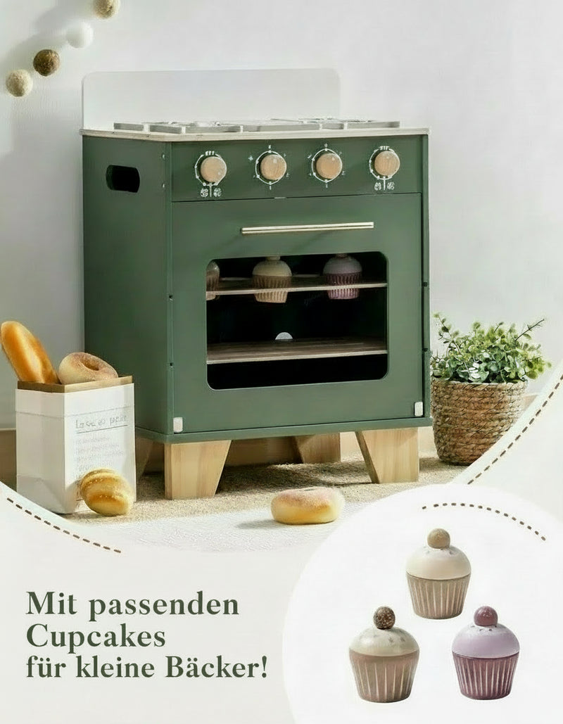 Backofen Vintage Green – Montessori Holz-Spielküche (3+ Jahre)