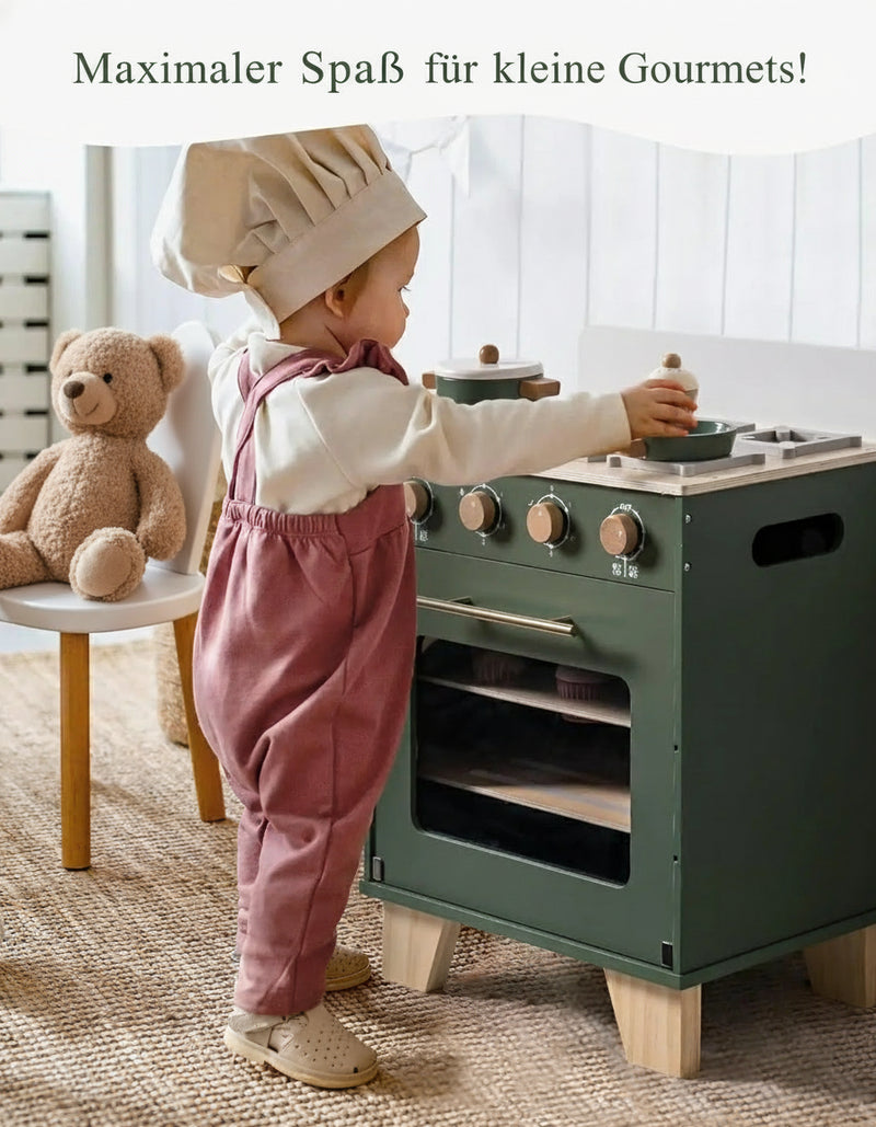 Backofen Vintage Green – Montessori Holz-Spielküche (3+ Jahre)