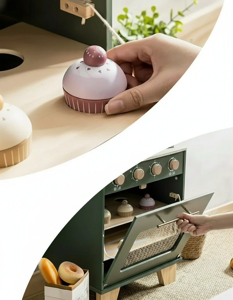 Backofen Vintage Green – Montessori Holz-Spielküche (3+ Jahre)