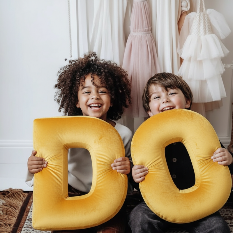 Children with Bright Golden Yellow DO Letter Cushions