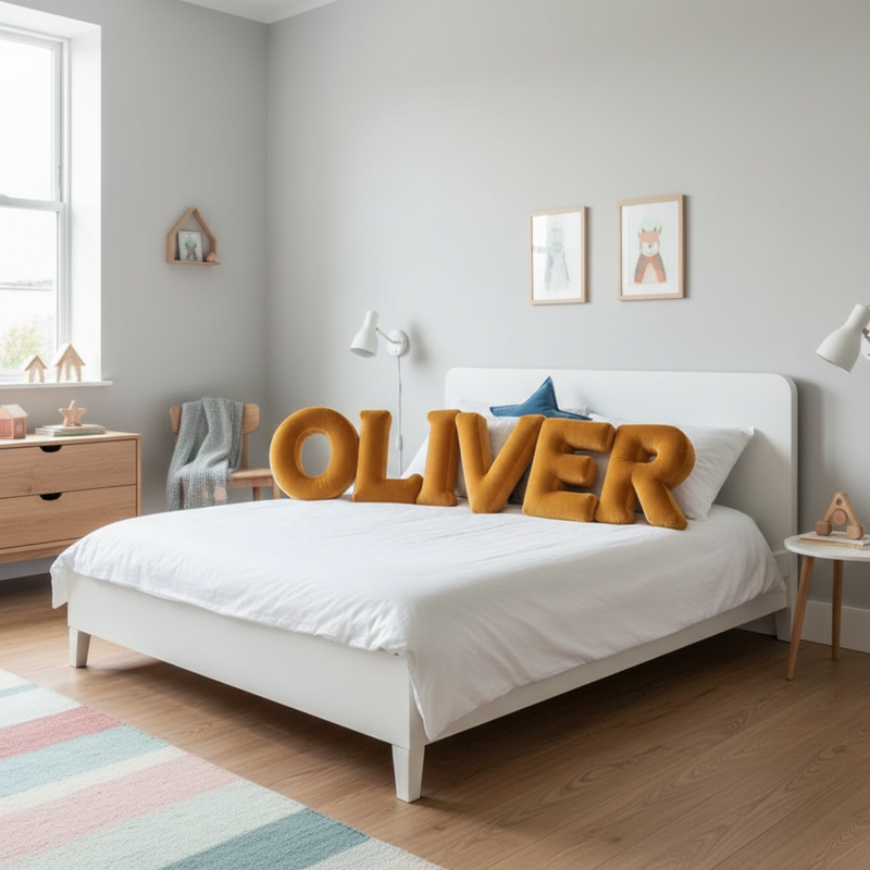 Golden Letter Cushions Bedroom