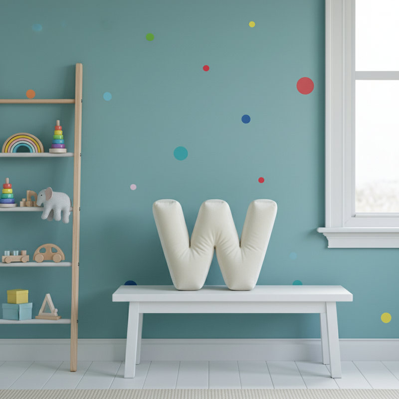 Off-White W vor türkiser Wand